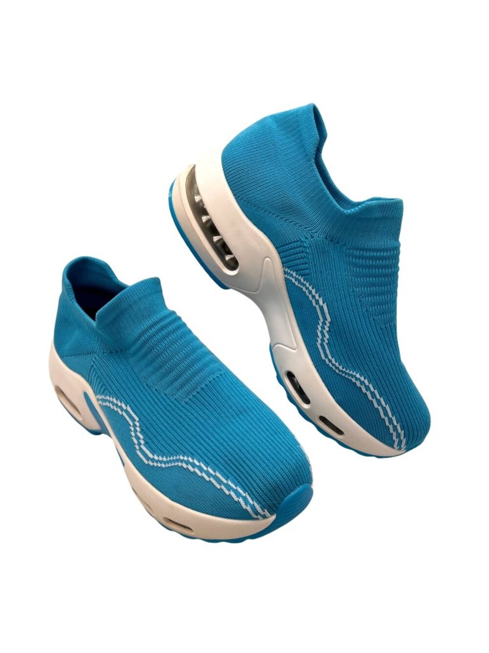 Breathable Blue Slip-On Athletic Sneakers Air Cushion Sole Womens Size 8 Elastic